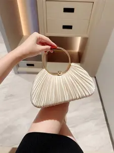 New Satin Pleated Evening Bag, Ring Handle Clutch, Formal Dress Purse, Elegant Minimalist Handbag, Perfect for Weddings, Meetings, Parties, Best Gift for Women