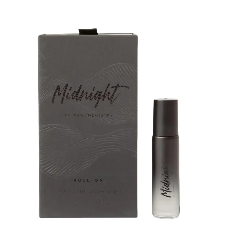 Midnight by RawChemistry Pheromone Infused Roll-On Cologne for Men | Alcohol-Free Concentrated Men's Fragrance | Lavender, Orange Blossom, Patchouli & Vanilla | Travel Size for Date Nights & Everyday Wear | Crafted in the Pacific Northwest | 10 ml
