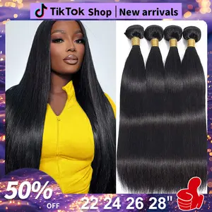 16A Straight Bundles Human Hair with Closure Brazilian Virgin Straight Human Hair Bundles Luxury Salon Quality Brazilian Bundles 100% Human hair Straight Body Wave Loose Wave Deep Curly Bundles Glossy Hair bundles hair extensions summervibes