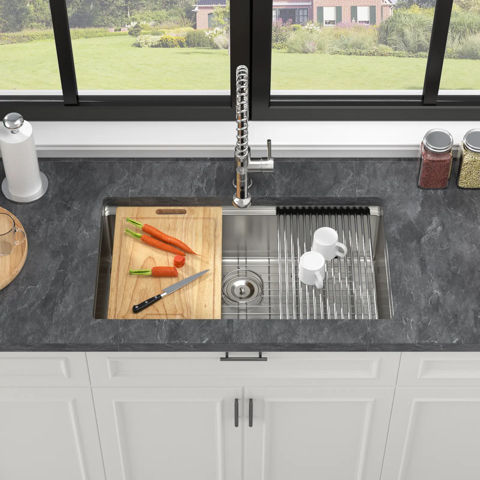 Single Bowl Undermount Kitchen Sink 30x19x9 Inch 16 Gauge Stainless Steel with Ledge Workstation and Accessories