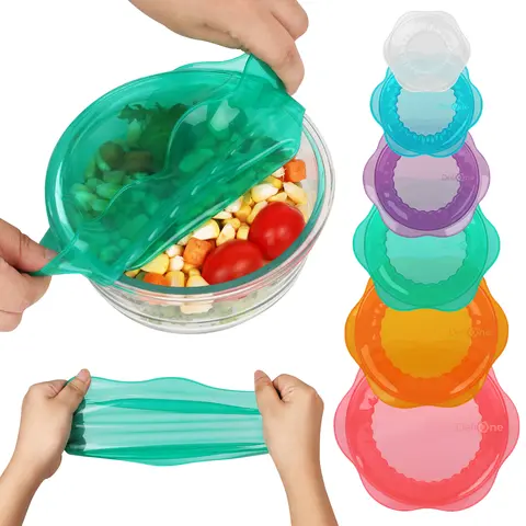 CuLiDing 6-Pcs Colorful Food-Grade Silicone Flexible Lids Set - 2 Red, 2 Orange, Multi Bowl Lids, Leakproof Stretch Seal, Maintains Freshness, Fits Containers, Cups, Irregular Jars, Fridge to 428°F, Microwave-Resistant Kitchen Utensil, Father's Day Gift