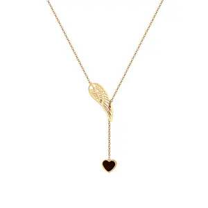 OIDEA Women's Heart Angel Wing Stainless Steel Collarbone Chain Jewelry Necklaces, Delicate Gold-Tone Gift