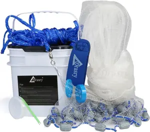 Saltwater Fishing Cast Net 3/8 and 1/4 Mesh with Heavy Duty Gray Sinker American Monofilament Fish Throw Net for Bait Trap 3FT 4FT 5FT 6FT 7FT 8FT 9FT Radius