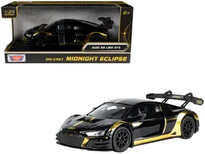 Audi R8 LMS GT3 Black with Gold Stripes and Graphics "Midnight Eclipse" Series 1/24 Diecast Model Car by Motormax