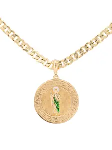 Large Saint Jude Thaddeus pendant in gold plated, includes 24-inch Cuban style chain