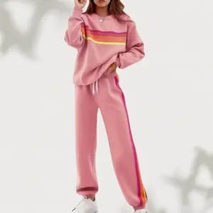 Rainbow Stripe Lounge Set | Crewneck Hoodie & Pants Combo | Rainbow Print Casual Set | Oversized Hoodie & Lounge Pants | Cozy Everyday Outfit |