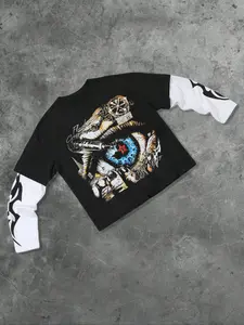 Men's Slim-Fit Long Sleeve T-Shirt, Casual Street Style, Fun Cartoon Print, All-Season Wear, Perfect Gift Choice, Streetwear