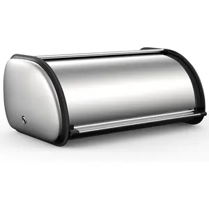 Bread Box for Kitchen Counter, Stainless Steel Roll Top Bread Bin, Sliver Bread Storage Holder with Lid, Large Capacity Bread Keeper, 17 x 11 x 7 Inches