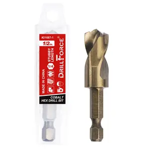 1/2" M35 Cobalt Stubby Drill Bit for Stainless Steel, Hard Metals & Cast Iron, with 1/4" Hex Shank for Quick Chucks &  Drivers
