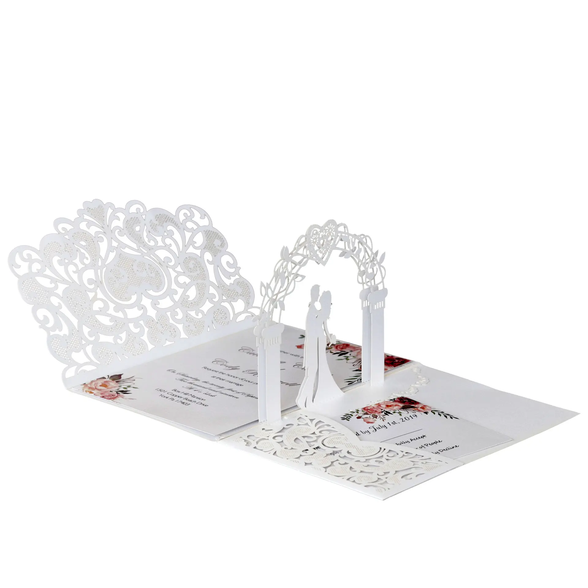 Laser Cut 3D Greeting Cards, Heart Wedding Invitation Cards for Bride Shower & Engagement Party
