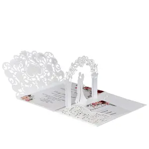 Laser Cut 3D Greeting Cards, Heart Wedding Invitation Cards for Bride Shower & Engagement Party