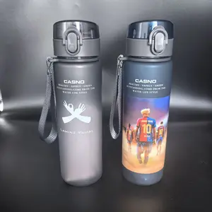 Lamine Outdoor Sports Water Bottle 560ml - Gray & Blue Design with Soccer Theme & Lanyard