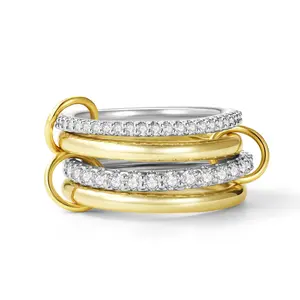 Woven Light Stackable Rings for Women,  Two-Toned Gold Plated Cubic Zirconia Statement Ring set , Minimalist Interlocked Multi Layer Mixed Metal Ring for Daily Wear Stacking Jewelry jew lery Gift for Her