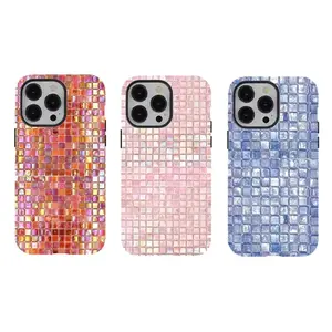 Holographic Mosaic Tile Phone Case  Shimmering Disco Aesthetic, Tough protective phone case,Compatible for iPhone 16 15 14 13 12 11 17Pro Max