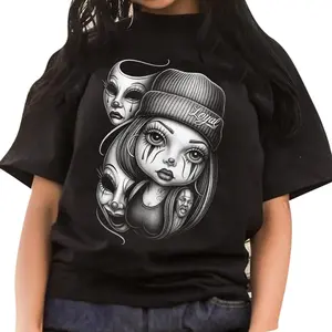 Cotton Short-Sleeve Round Neck Streetwear Top, Smile Now Cry Later Chicano Chicana Lowrider Art Fashion Outfit for Baby Girls