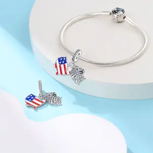 Silver American Flag & Eagle Dangle Charm for DIY Bracelets