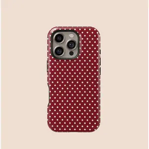 Phone case: Fashionable Wine Red Polka Dot Phone Case for iPhone 17, 17 Pro, 16 Pro Max, 15 Pro, 13, 13 Mini, 12, 11, XS Max, 7, SE2 - 2-in-1 Design Compatible with Samsung Galaxy S25