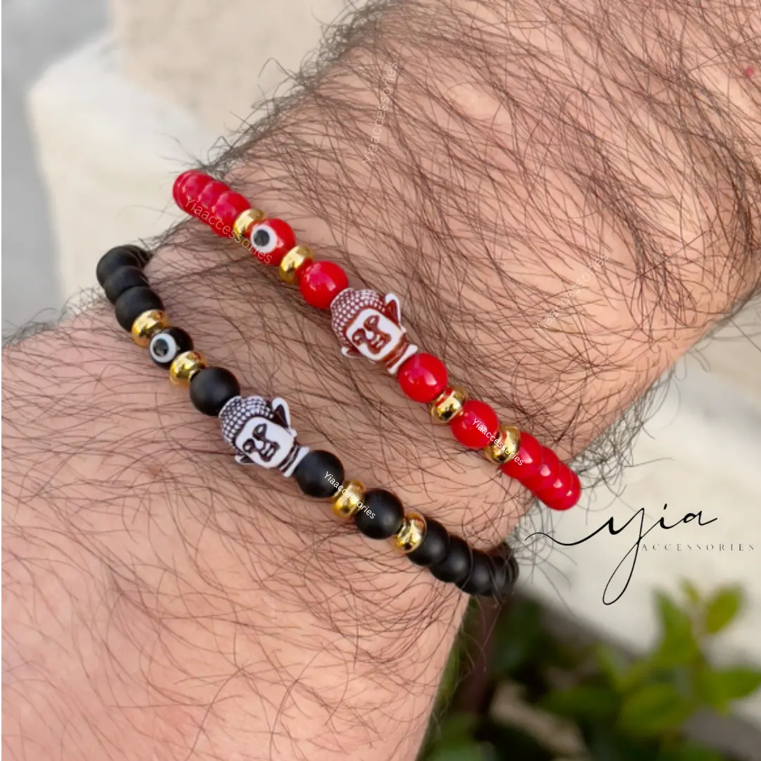 Exquisite Bracelet with Buddha & Evil Eye Charms, Gold Plated Buddhism Jewelry, Unisex Inspirational Adjustable Beaded Design, Inspirational Bracelet, All Occasions, Gold Plated Bangle, String Beads, Handmade Craft, Casual