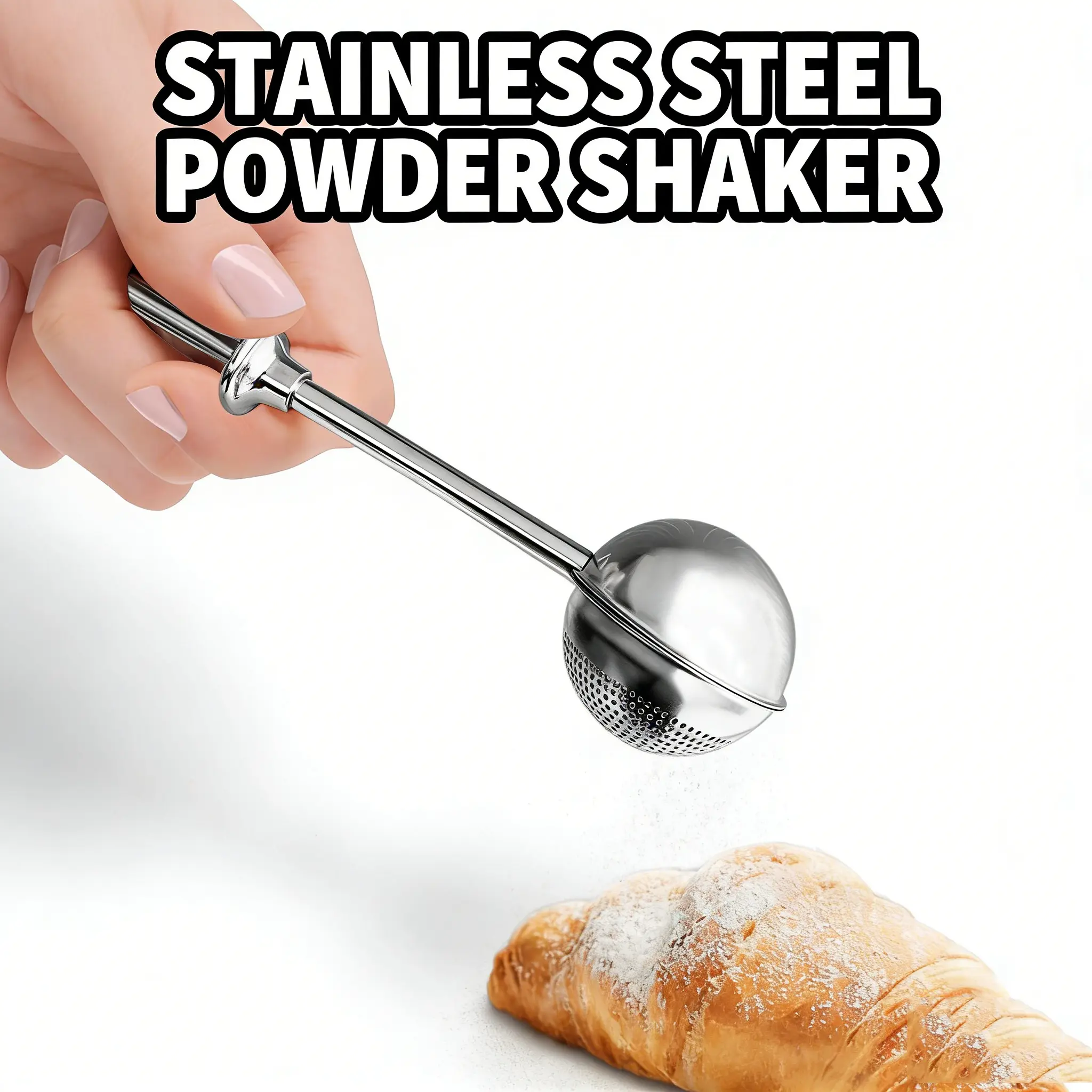 18/8 Stainless Steel Pet Food Dispenser - Spring-Operated Powder Shaker with Effortless Control, Kitchen Gadgets, Cooking Tool for Cake Pastry Baking Supplies
