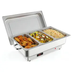 [FLASH SALE]  Garvee 9QT(3×1/3Pan)Electric Chafing Dish with Temperature Control, Stainless Steel Buffet Servers and Warmers, Electric Chafing Dish Set with Temperature Control for Catering