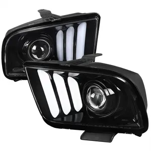 2005-2009 Ford Mustang LED Bar Projector Headlights (Jet Black Housing/Clear Lens)