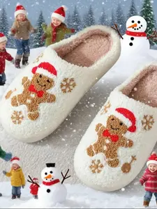 Fall Winter Plush Non Slip Soft Cartoon Slippers with Thick Sole, Cute Snowman Design for Home and Leisure, Warm Non-Slip Indoor Footwear for All Ages