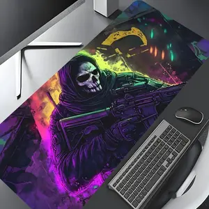Cool Skull Soldier Pattern Mouse Pad, Rectangle Gaming Mouse Pad, Non-slip Rubber Pad, Desktop Decoration Protective Pad for Home, Office, Halloween