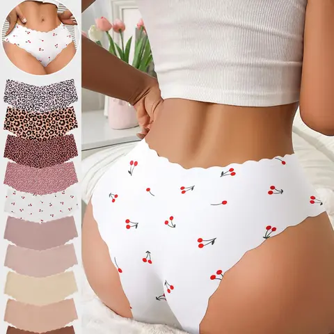 【Black Friday】Women’s 10-Pack Seamless Brief Panties, Form-Fitting Breathable Underwear with Assorted Printed and Solid-Color Designs, for Yoga and Daily Wear