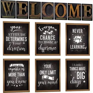 2D Flat 13 Pcs Industrial Chic Bulletin Board Posters, Inspirational Quote Positive Affirmation Motivational Posters with Welcome Sign for School Decor Classroom Decorations