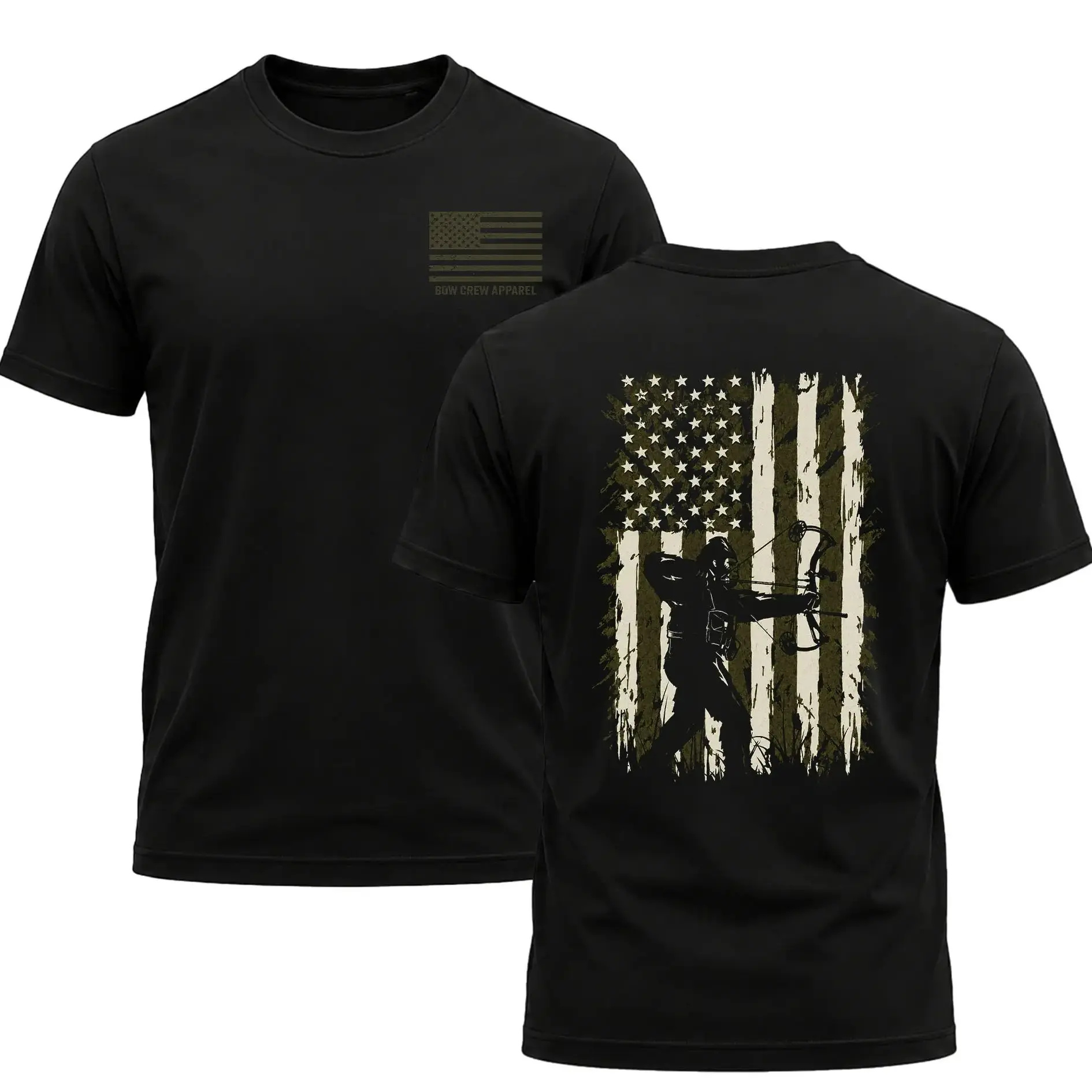 "Big Foot" Men's Shirt, Hunting T-shirt, Crew Bowhunting Shirt, Deer Skull Archery Tee, Archery Tactical Gear, Unisex Short Sleeve Casual 100%, Outdoor Gift For Men, Made In USA.