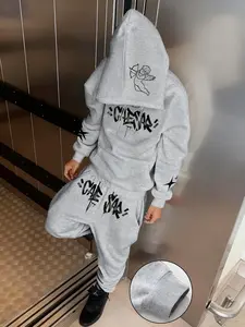 Men's Dark Style Print Hoodie Set, Street Trendsetter, Unified Look, Visual Impact, Casual Fall & Winter Fashion