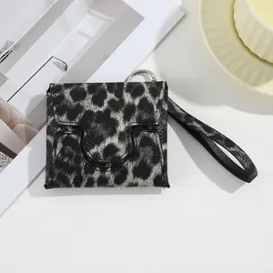 Leopard Print Mini Leather Pouch Keychain - Waterproof Square Bag Charm, Premium Texture Simple Design, Multi-Use Wallet & Key Ring Accessory for Earbuds, Cards & Lipstick, Ideal for All Occasions!
