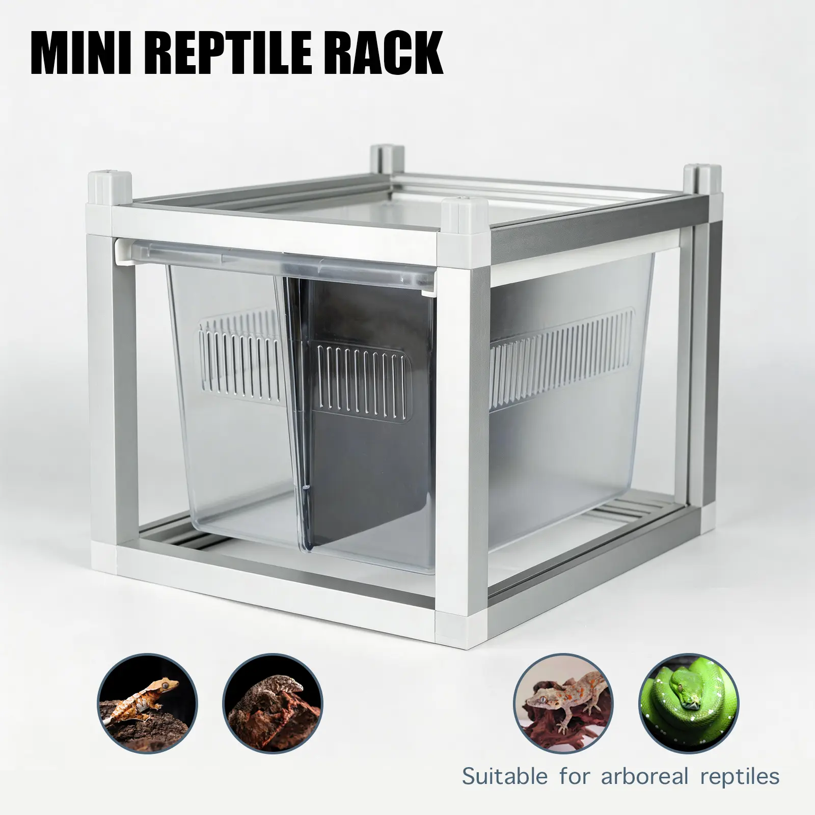 Stackable Reptile Rack with Base, 13x10x8 Inch Reptile Rack Drawer System with Bins, Modular Stackable Gecko Breeding Enclosure with Removable Divider & Ventilated Lid – Expandable up to 6 Levels  Versatile Terrarium tank