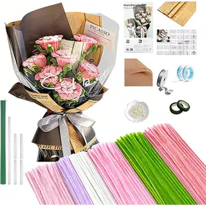 500 count Pipe Cleaner Flower Kit,  Rose Pipe Cleaner  with Chenille Stems, Wrapping Paper and Ribbon, DIY Arts and Crafts  for Girls