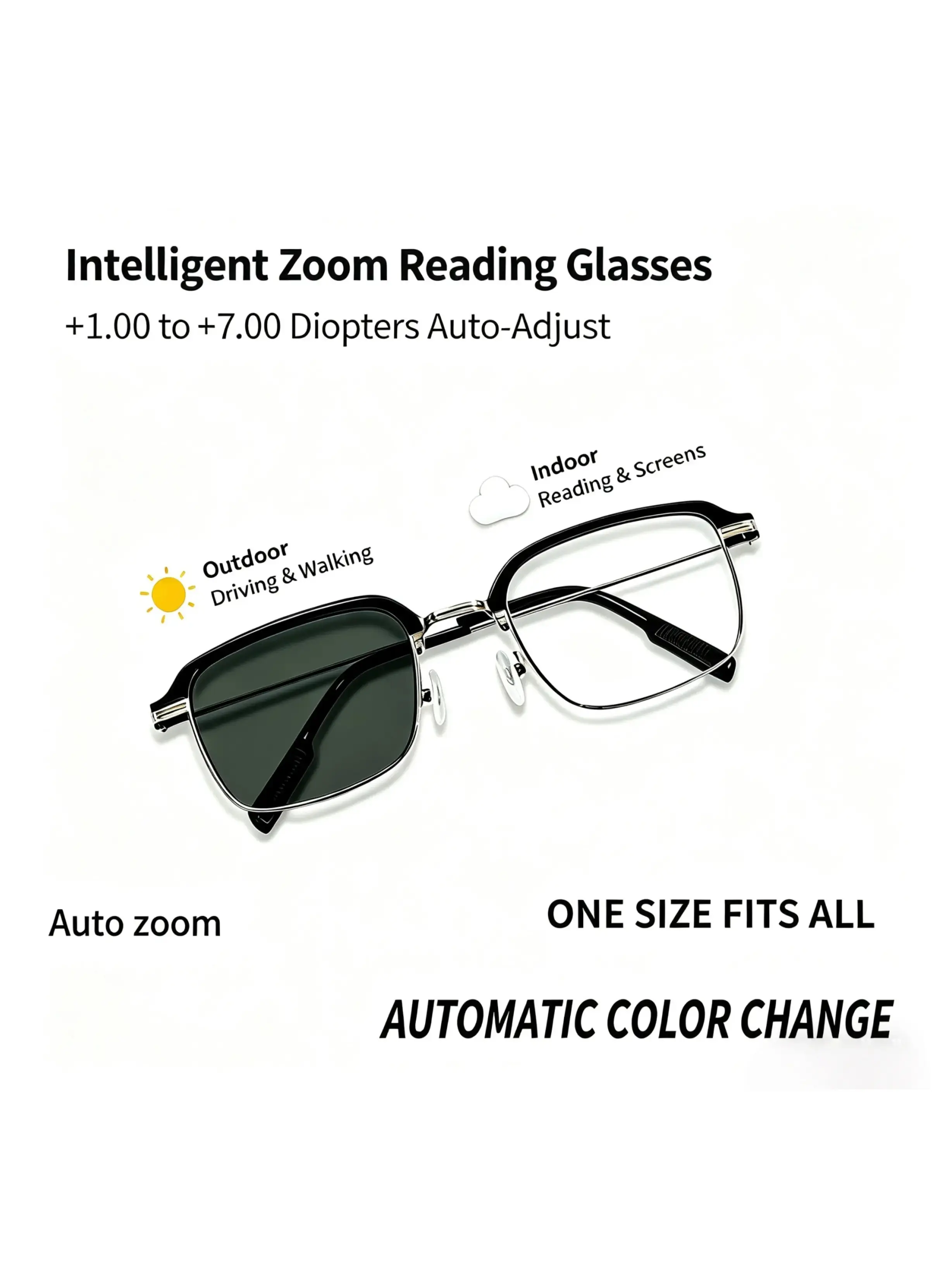 Auto Adjusting Reading Glasses, Anti-Blue Light, UV Protection, Comfortable for Travel and Daily Use, Ideal for Work, High Quality Eyewear, Reading Eyeglasses