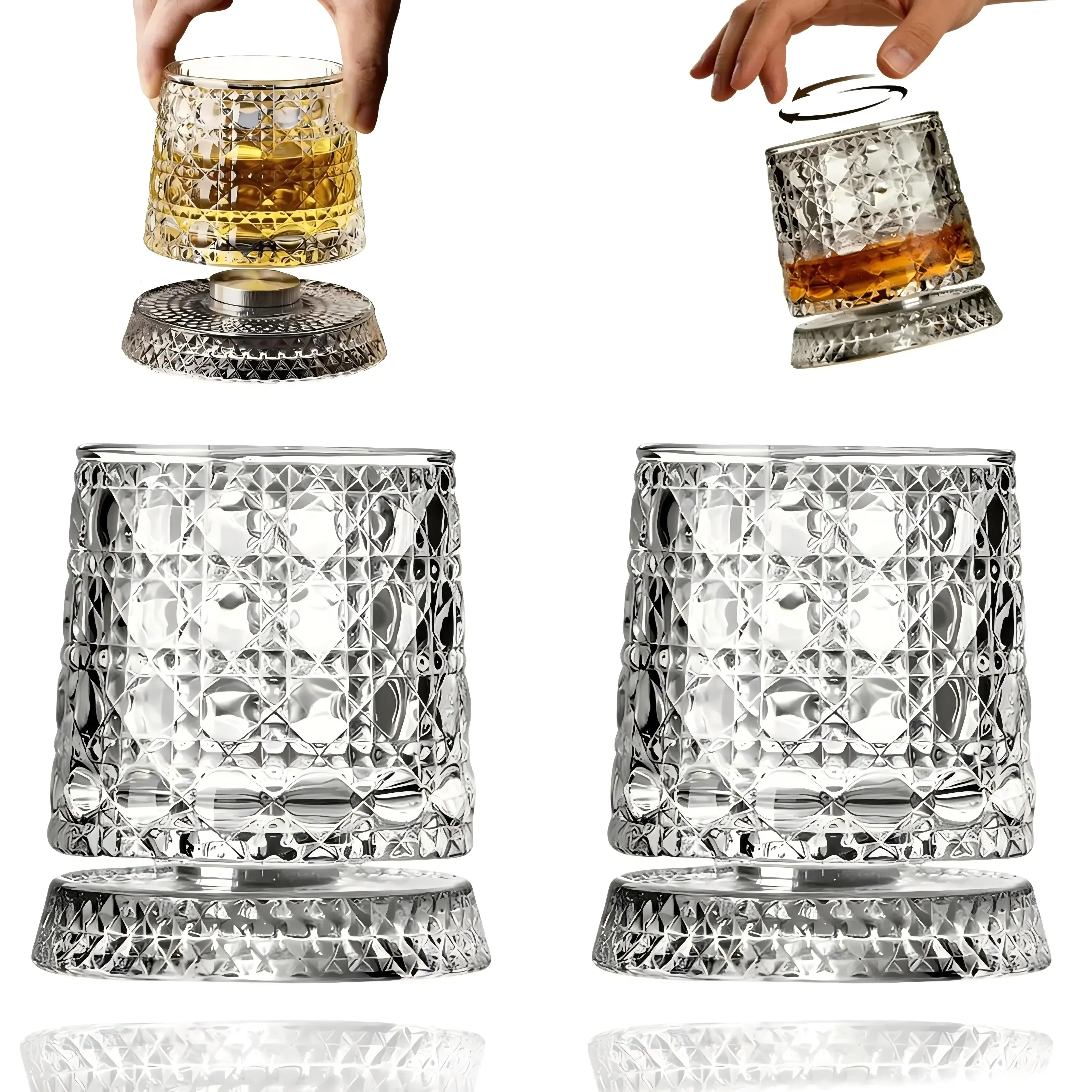 360° Spinning Crystal Glass,StarCut Stress Relief Whiskey & Wine Glass,Elegant European Barware Gift,Rotating Glass Cup Spinning Glass Cup
