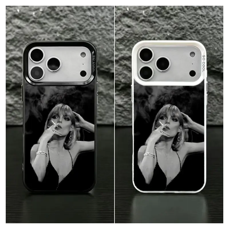 Retro Hollywood Grayscale Smoking Woman Durable Phone Case - Cool Dark Aesthetic Shockproof Cover for iPhone 12/13/14/15/16/17 ProMax Plus, Samsung Devices, Smartphone, Cellphone, Handheld Accessories, Ideal Fan Gift