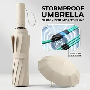 Automatic Folding Umbrella - 12 Reinforced Ribs, Polyester Fabric, Waterproof, UV Protection, Windproof, Compact Modern Travel Umbrella for Rain and Sun