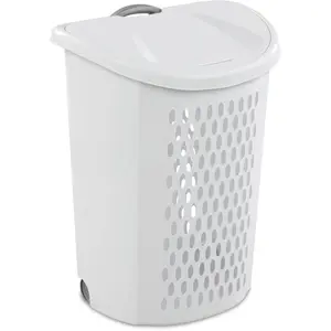 SeaQily Ultra Wheeled Design Clothes Laundry Basket 135 Liter 20 1/8 x 15 3/8 x 26 3/4 BPA-Free Airy Hollow Flip-Top Lid White Lid Base Plastic Handle Wheels 1 Pack