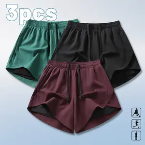 3-Pack Unisex 2-in-1 Quick-Dry Running Shorts with Pockets for Fitness and Sports — Suitable for Men and Women