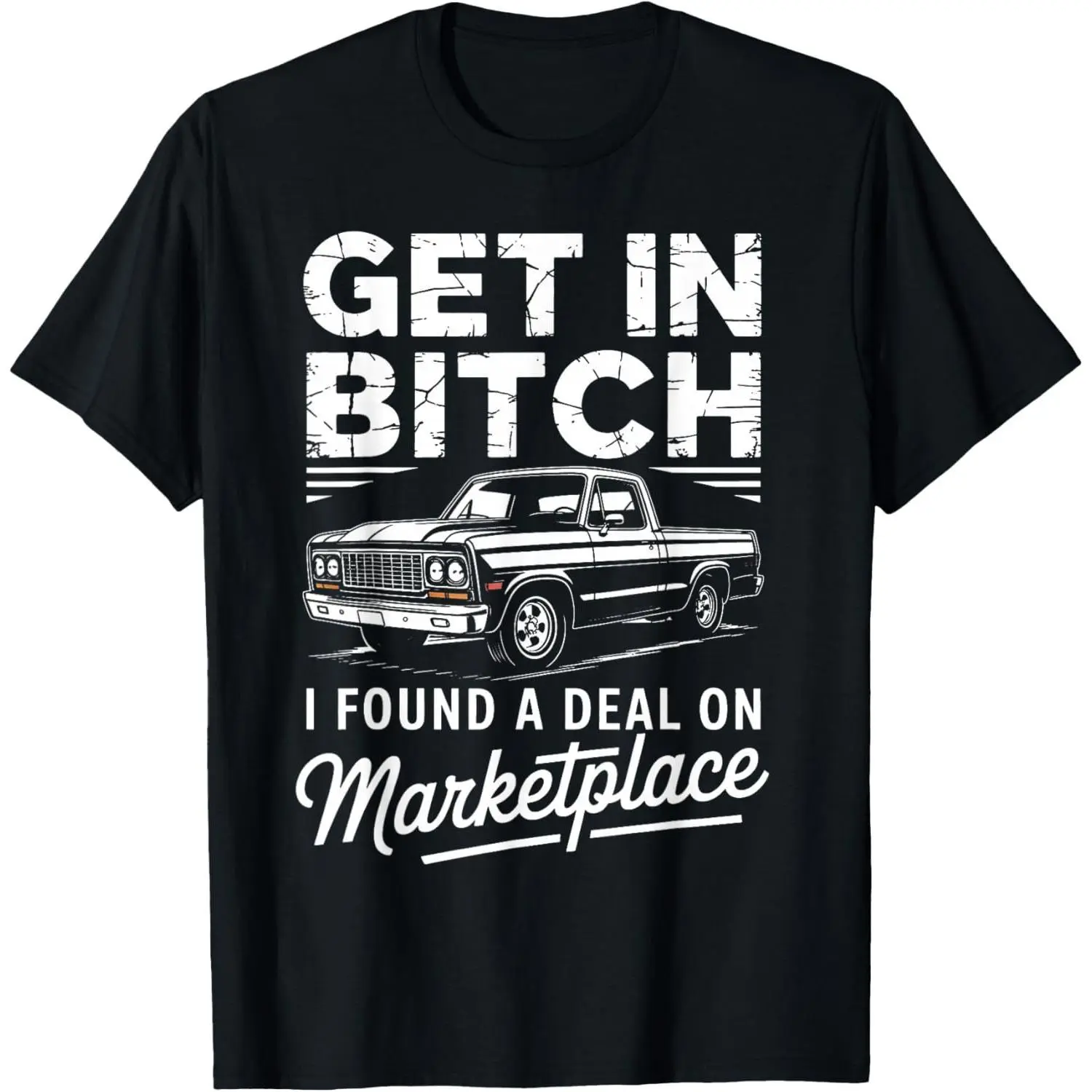 Menswear Relaxed Fit Breathable 100% Cotton Shortsleeve Fabric T-Shirt, Unisex Classic Casual Top with "Get in Loser Marketplace Deal" Funny Graphic