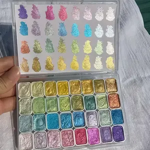 32 Color Pearl Watercolor Paint Set - Vibrant solid paint blocks for Chinese painting, Thangka, calligraphy, Watercolor Painting Supplies
