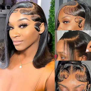 Bob Wig Human Hair 13x4 HD Lace Frontal Short Straight Lace Front Bob Wigs for Black Women Human Hair Pre Plucked Glueless Side Part 180% Density Black Color 12 Inch