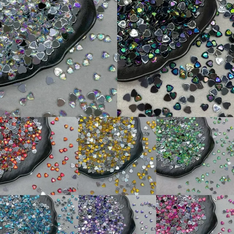Mini Heart Flat Back Resin Rhinestone Nail Art Charms DIY Decoration Jewelry Making Sparkling Cloth Accessories