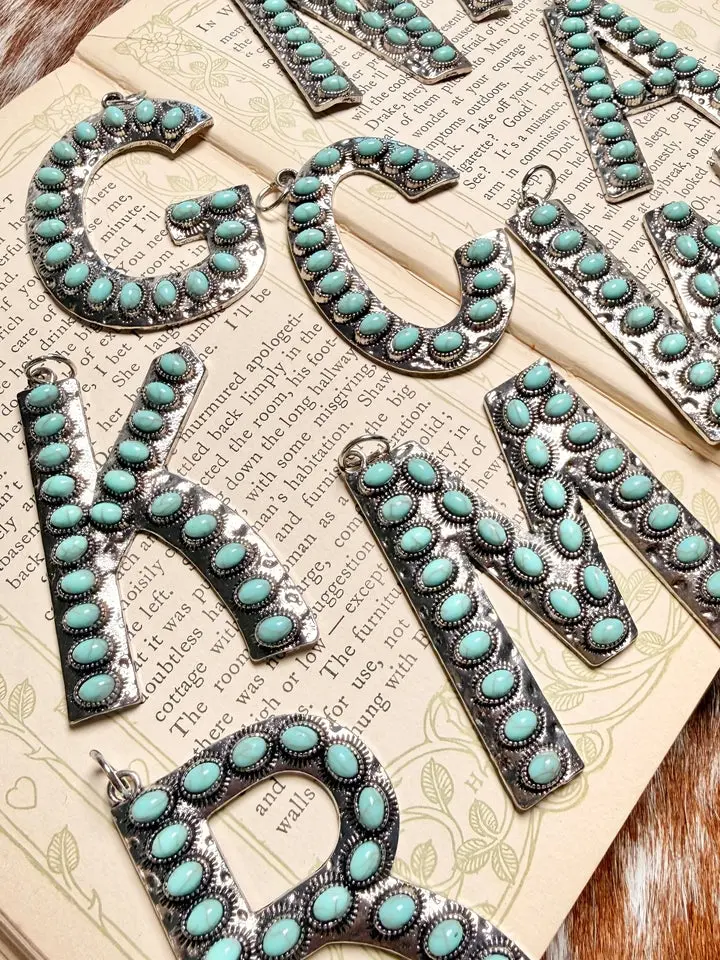 Western Faux Turquoise Initial Pendant