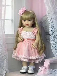 22-Inch Full Vinyl Reborn Baby Doll Blonde Hair Gauze Skirt Realistic Blue Eyes Girl Figure Collectible Doll for Kids and Collectors Ideal Birthday Gift Soft Cuddly Gift