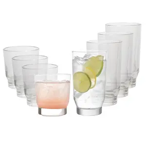 Libbey Merida Mixed Drinkware Set of 8, Merida Cooler Glass Tumblers and Double Old Fashioned Rocks Glass Set, Dishwasher Safe Glassware Drinking Glasses Set