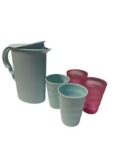 Mini Pitcher with Cups for Children - Includes 4 Cups in Blue and Pink Colors Perfect for Kids' Use