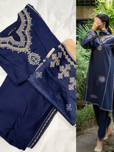 Dark Blue Lilen Suit