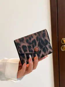 Women's PU Leather Retro Leopard Print Small Wallet, Multi-Card Holder, Portable Coin Purse, Perfect Gift for Office Ladies, Leather Bifold Wallet, Leopard Print Wallets